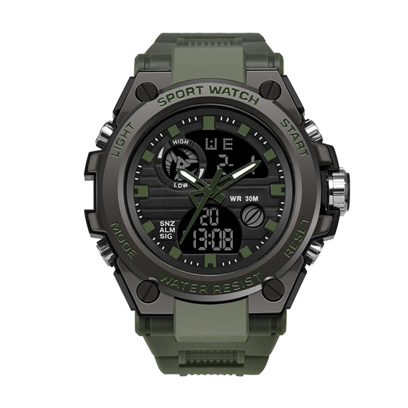 LED Electronic Sports Watch Waterproof Lightweight Dual Display Luminous Smartwatch for Boys OD Green