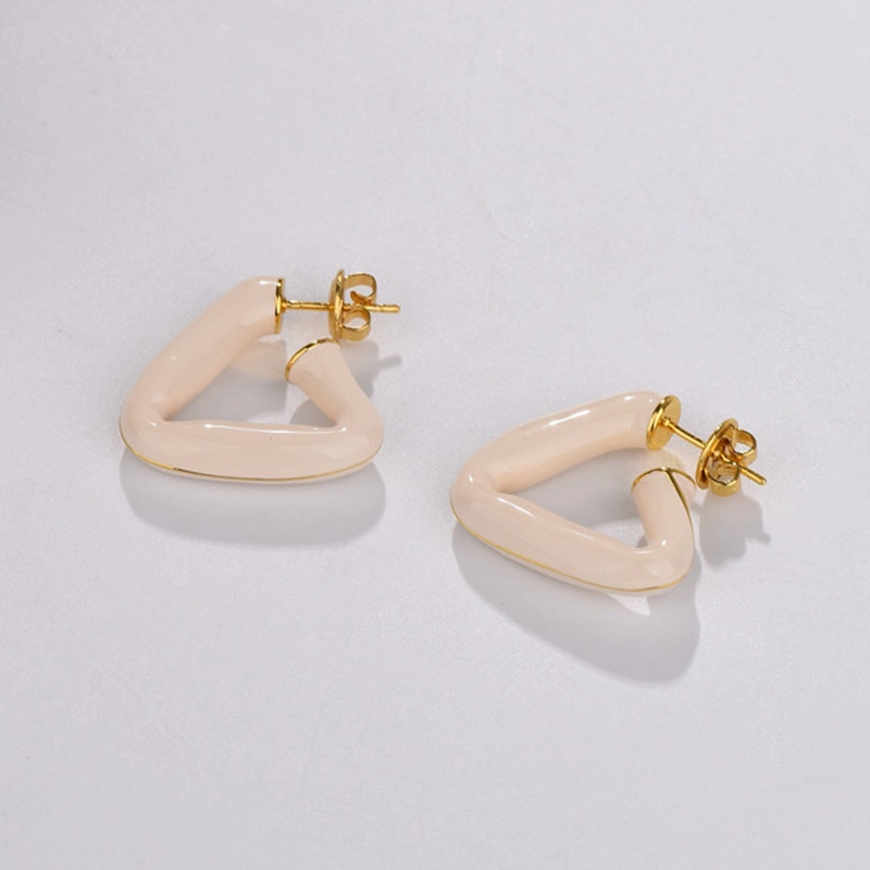 Small Size Triangle Earrings Pure Color Lightweight Decorative Beautiful Triangular Earring Beige