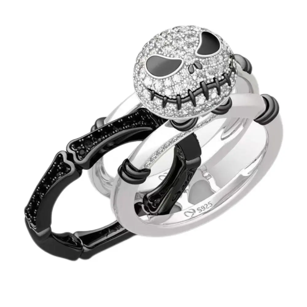 Black White Two Color Skeleton Ring Luxury Smile Ring Alloy Fashionable Decorative Rings