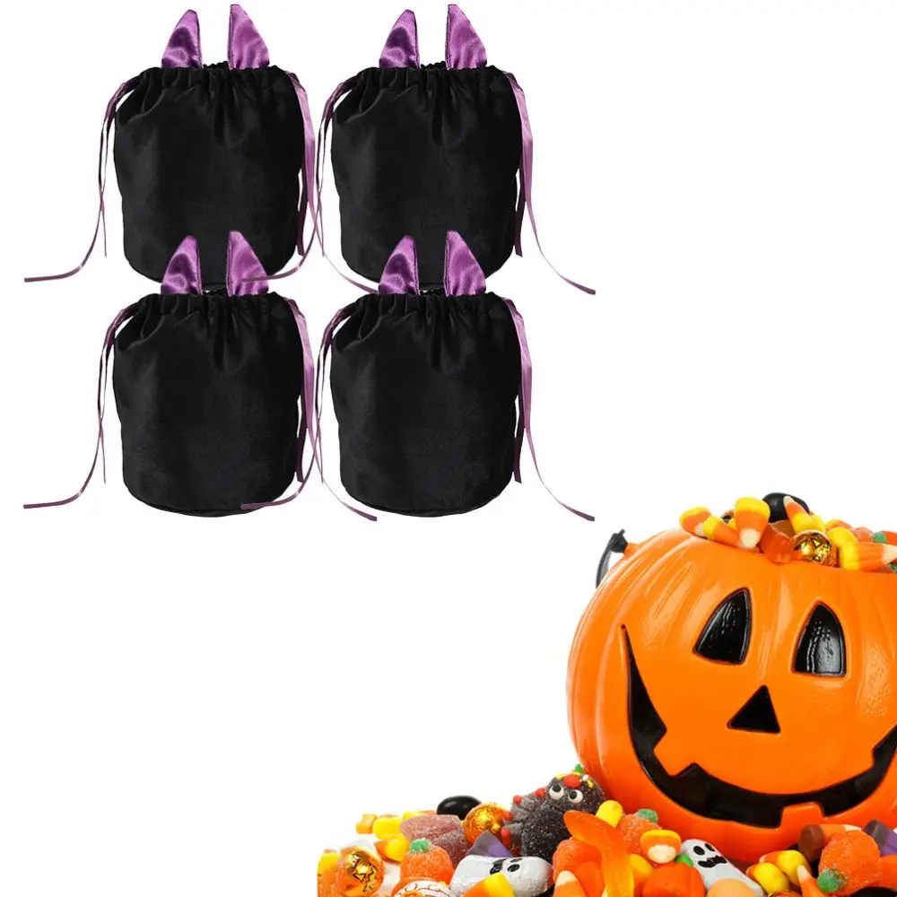 Halloween Candy Bag Halloween Bat Velvet Drawstring Bags Trick or Treat Candy Bags Makeup Jewelry Pouch Bags