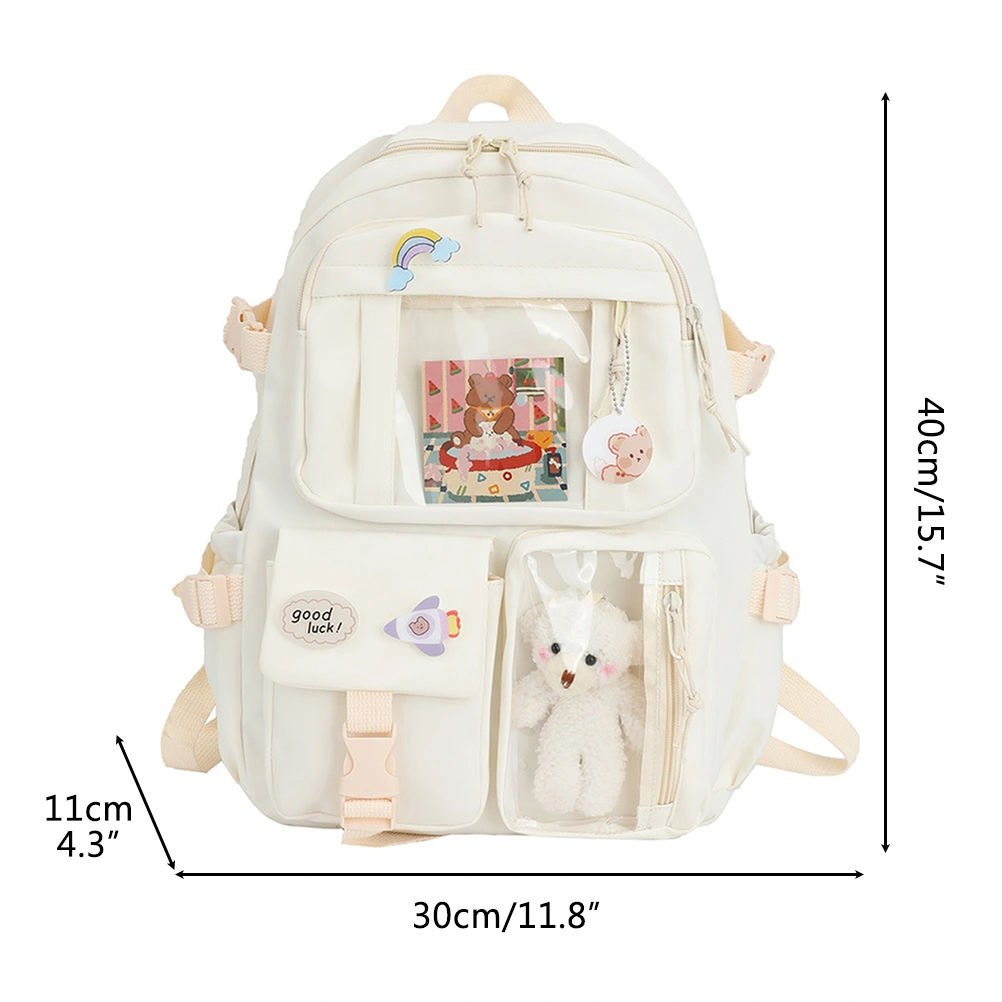 Kawaii Backpack Large Capacity Cute Bear Accessories Backpack for School Multi Pocket Japanese School Bag for Teen Girls