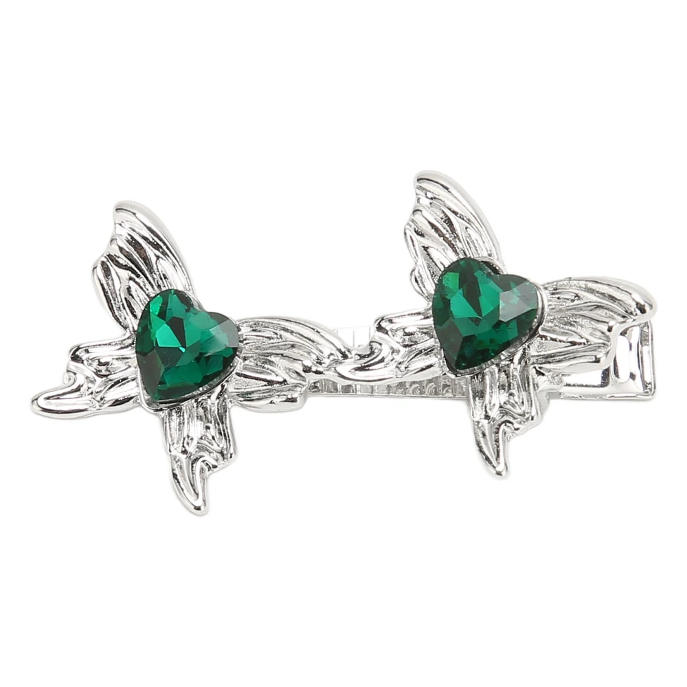 Butterfly Hairpin Metal Silver Double Butterfly Central Crystals Cute Glamorous Hairgrip Green