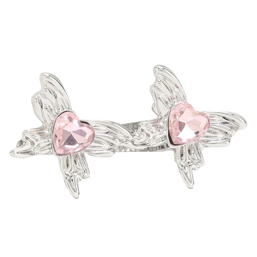 Butterfly Hairpin Metal Silver Double Butterfly Central Crystals Cute Glamorous Hairgrip Pink