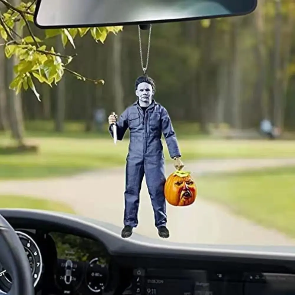 Horror Movie Character Car Rearview Mirror Hanging Pendant Halloween Decoration Flat Car Rearview Mirror Hanging Pendant Festival Party Supplies