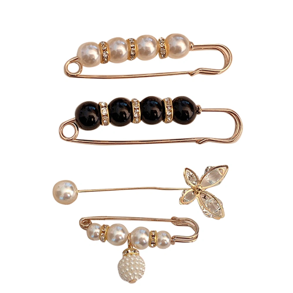 4pcs Artificial Pearl Brooch Cinch Belt Pin for Waistband Shawl Clips Pin Set Fix Clothes Collar Waist Clips Artificial Pearl Butterfly