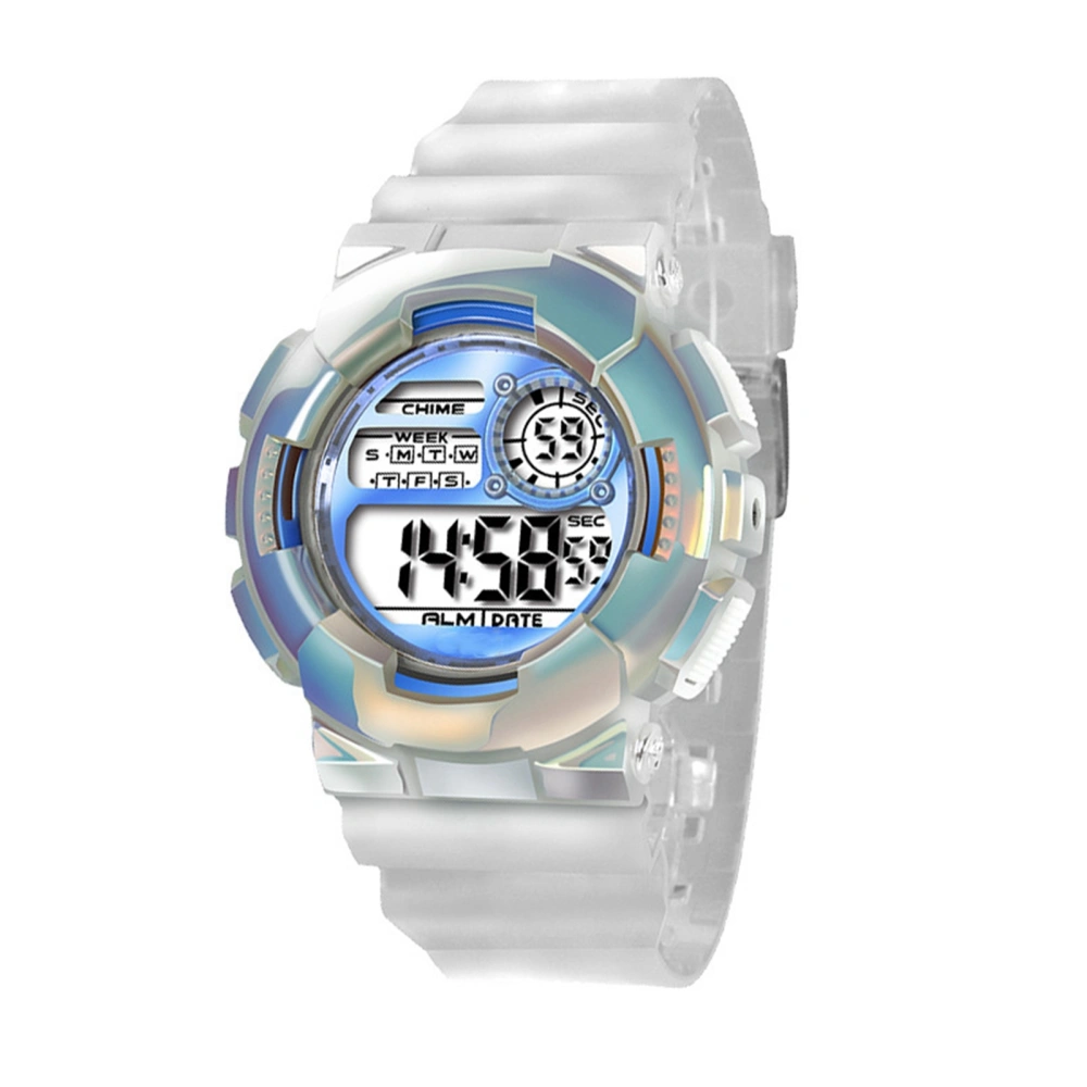 LED Sports Wrist Watch Digital Waterproof Multifunctional Lightweight Transparent Watch for Boys Girls Silver