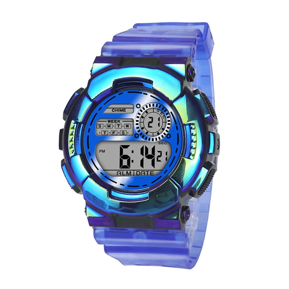 LED Sports Wrist Watch Digital Waterproof Multifunctional Lightweight Transparent Watch for Boys Girls Blue