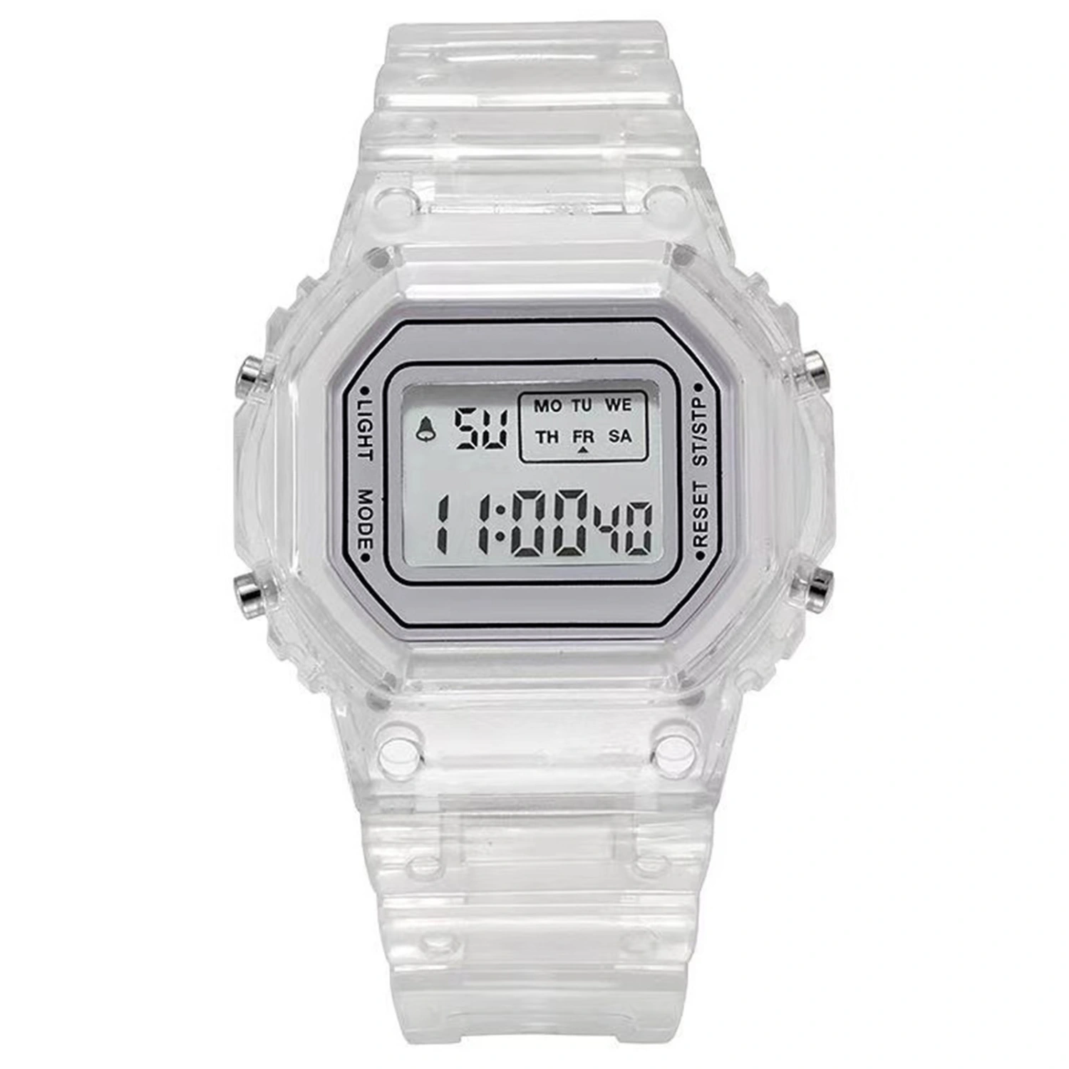 LED Digital Watch Transparent Waterproof Lightweight Accurate Time Sports Wristwatch White