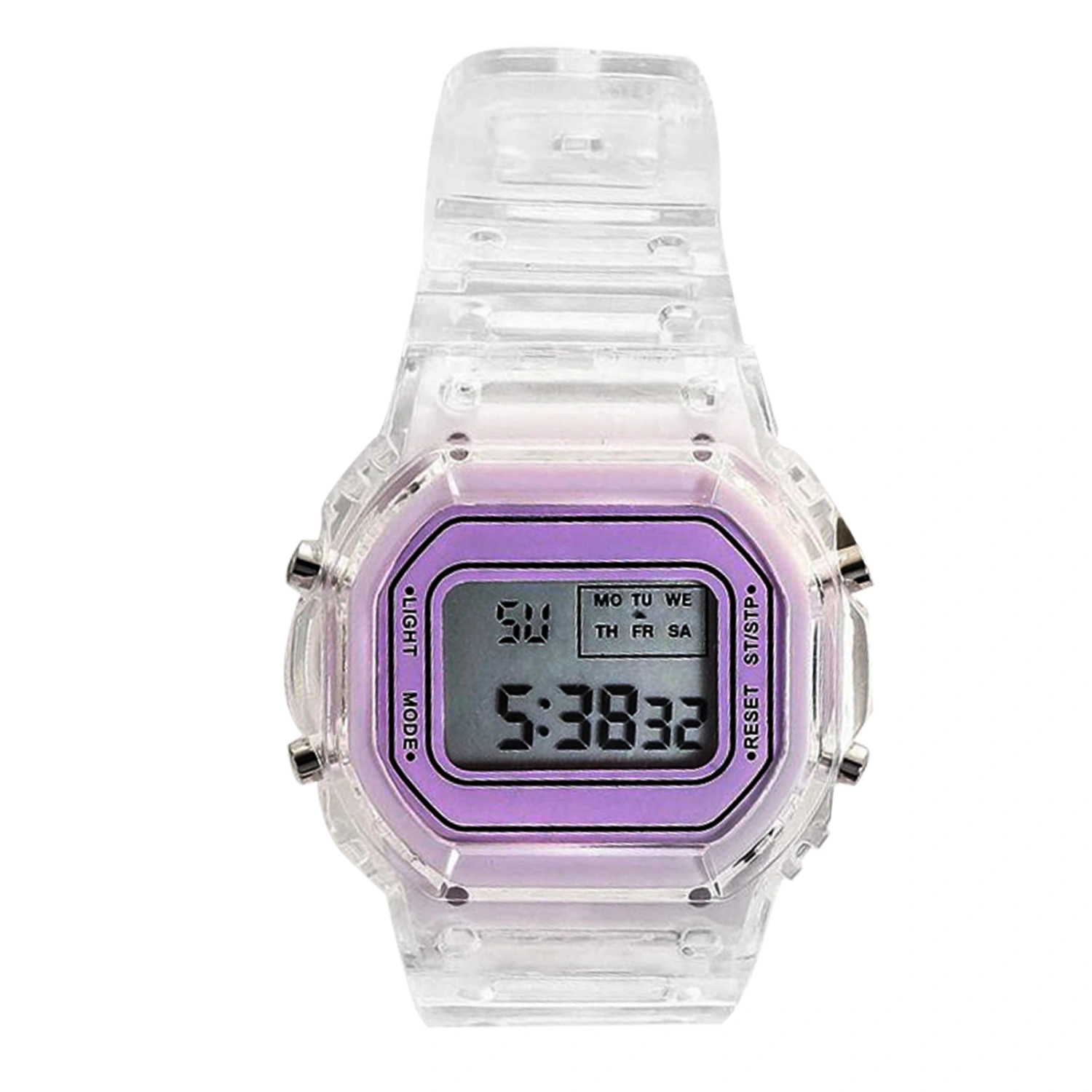 LED Digital Watch Transparent Waterproof Lightweight Accurate Time Sports Wristwatch Purple