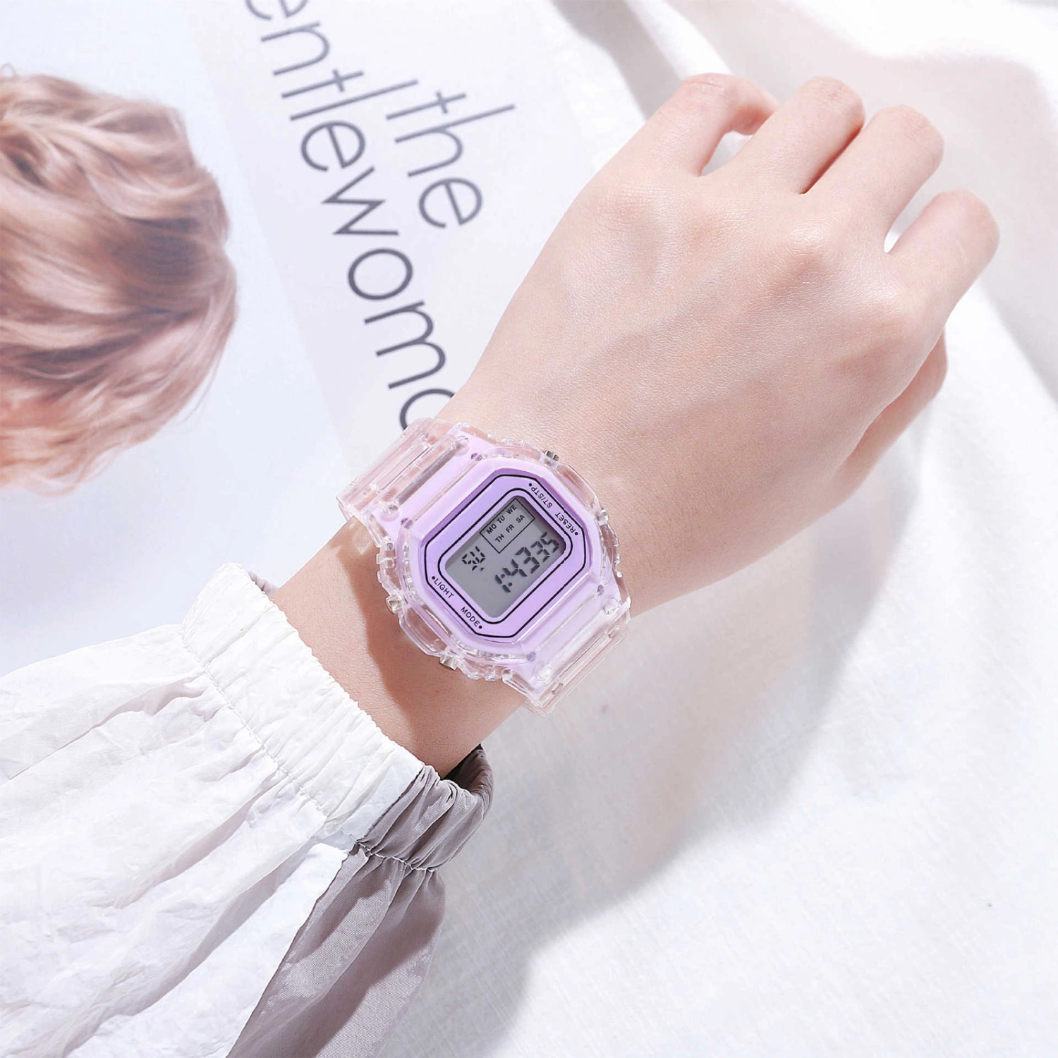 LED Digital Watch Transparent Waterproof Lightweight Accurate Time Sports Wristwatch Purple