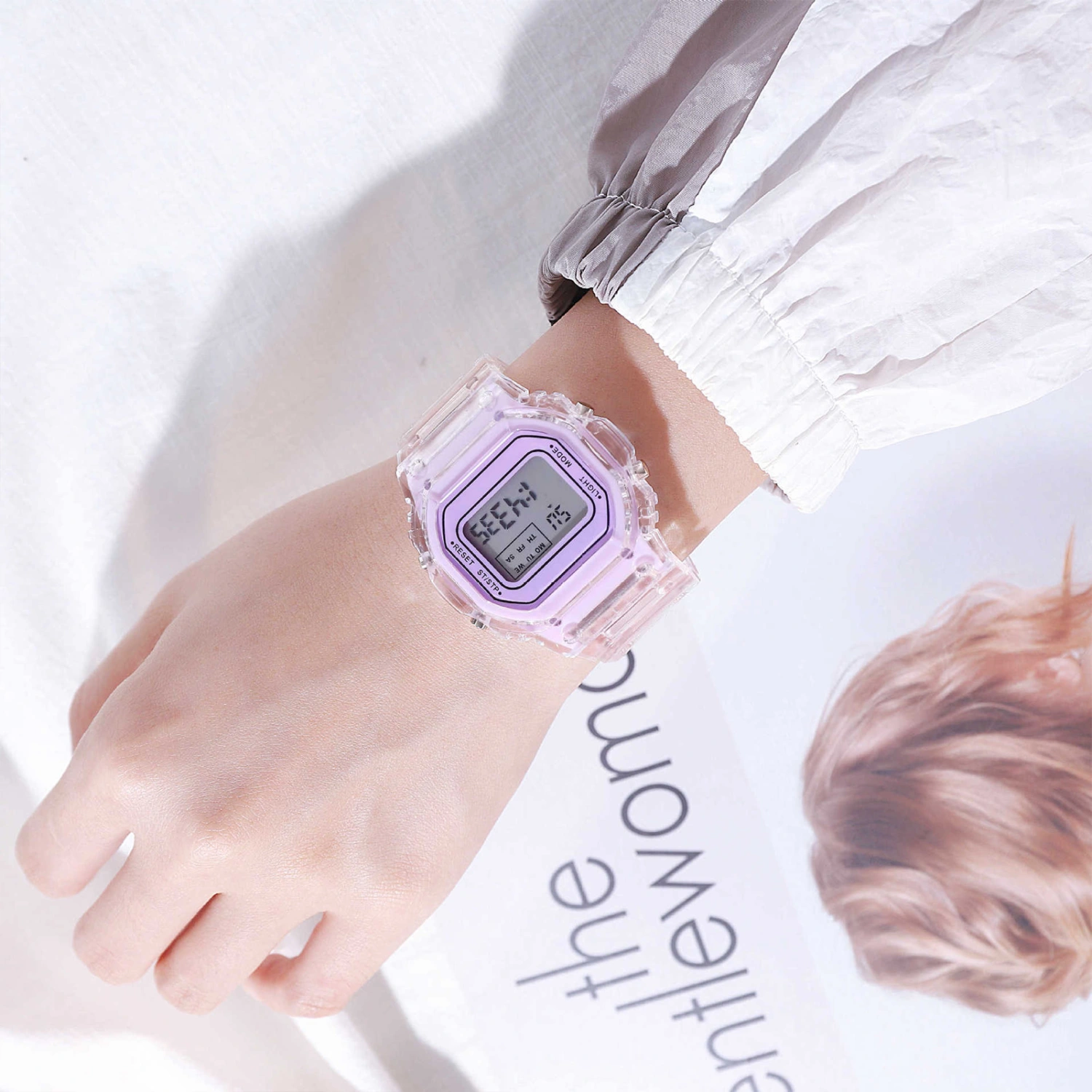 LED Digital Watch Transparent Waterproof Lightweight Accurate Time Sports Wristwatch Purple