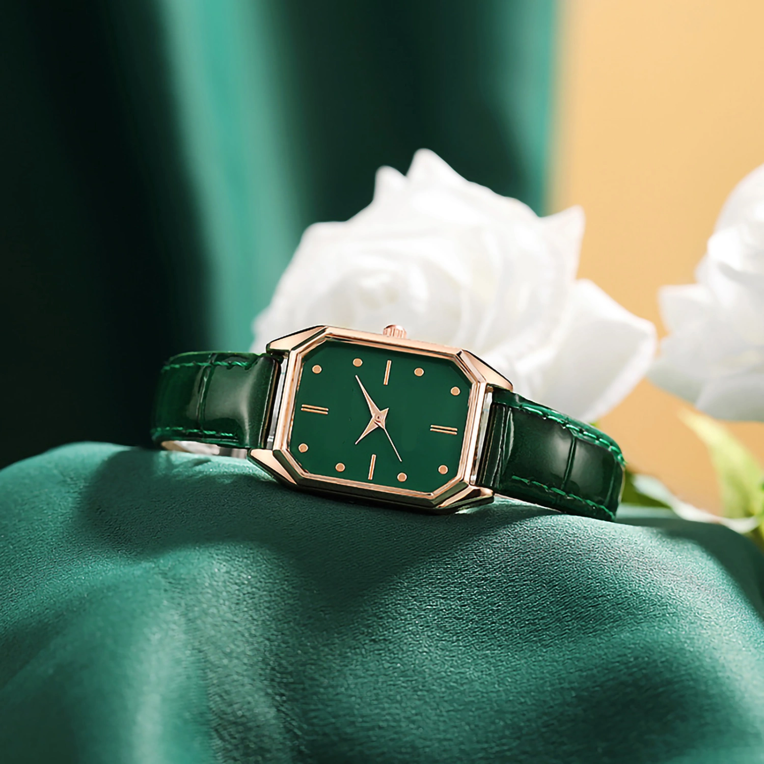 Allon Watch Fashion Elegance Temperament Stainless Steel Delicate Female Quartz Wristwatch Green