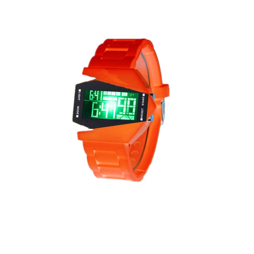 Digital Airplane Watch Multifunctional Unisex Colorful LED Airplane Watch for Women and Men Orange