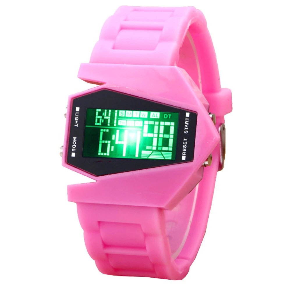 Digital Airplane Watch Multifunctional Unisex Colorful LED Airplane Watch for Women and Men Pink