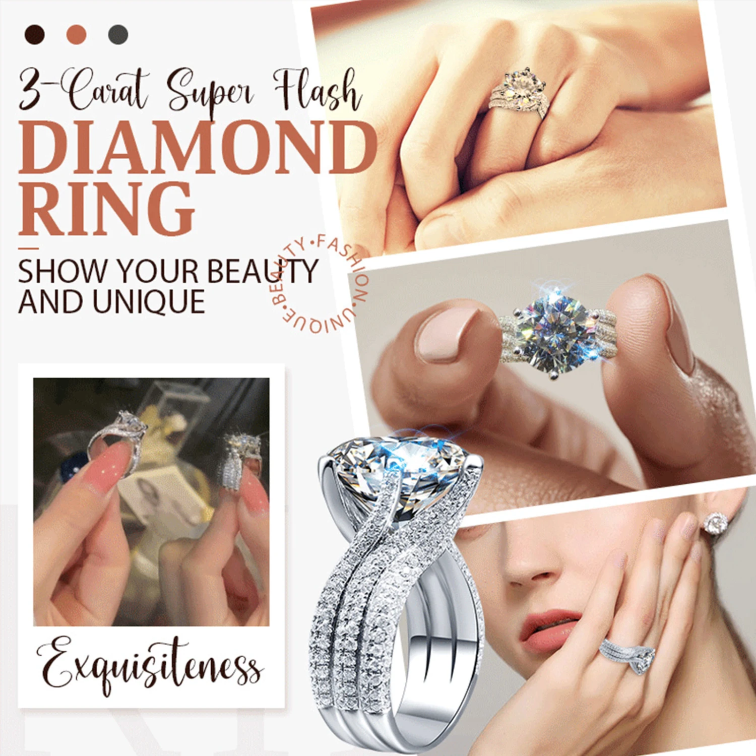 Ring US Size 8 Decoration Romantic Exquisite Glittering 3 Karat 925 Silver Ring for Wedding Dating