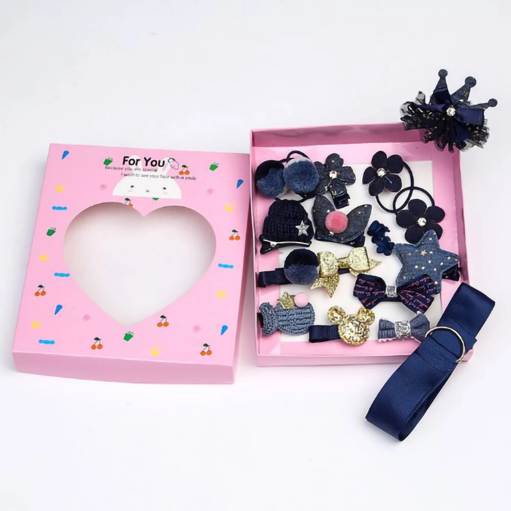 18pcs Toddler Hair Accessories Set for Baby Girl Various Styles Fabric Non Hair Damage Cute Hair Tie for Birthday Gift Navy Blue