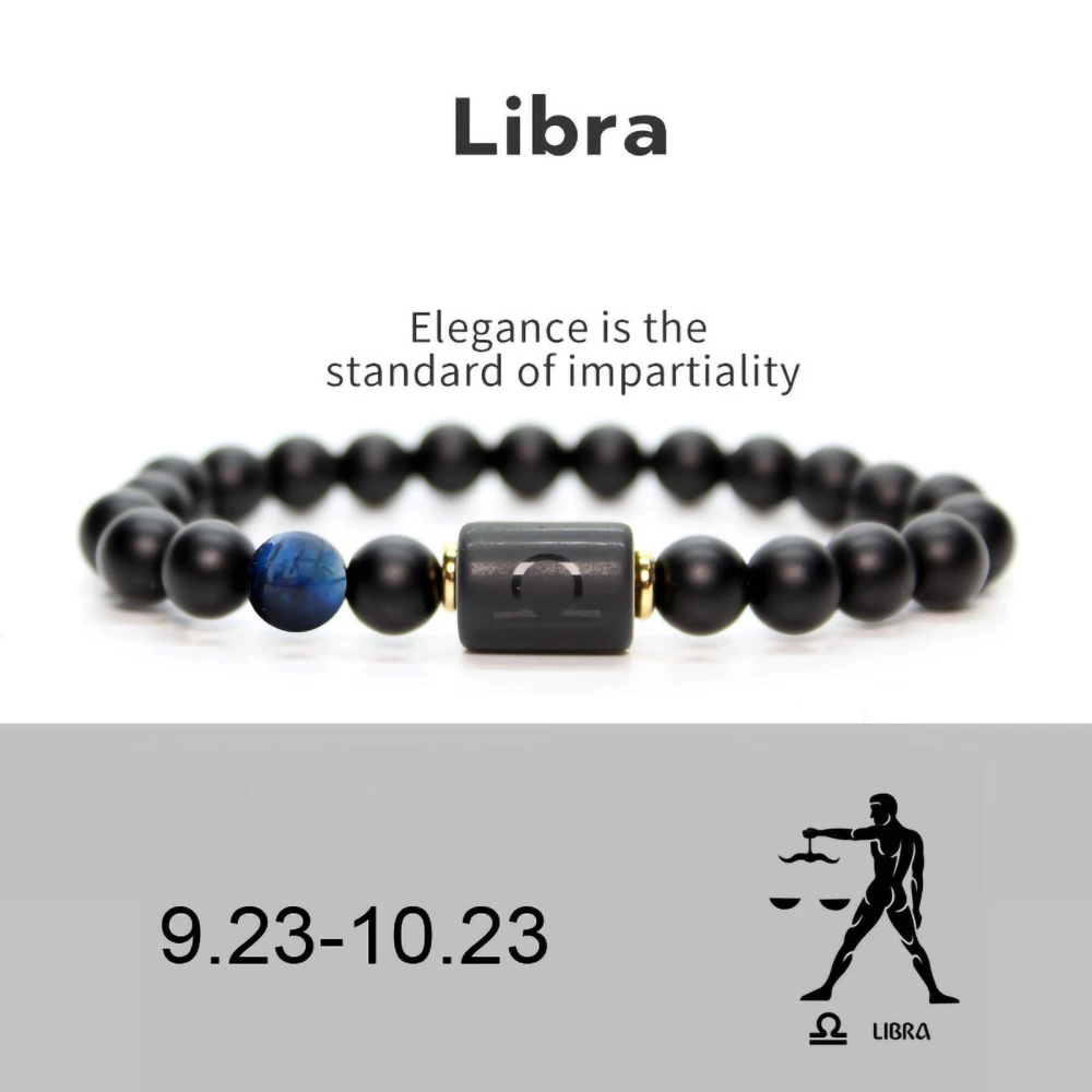 Black Bead Stretch Bracelet Elastic Rope Good Luck Bracelet Jewelry for Men and Women Libra