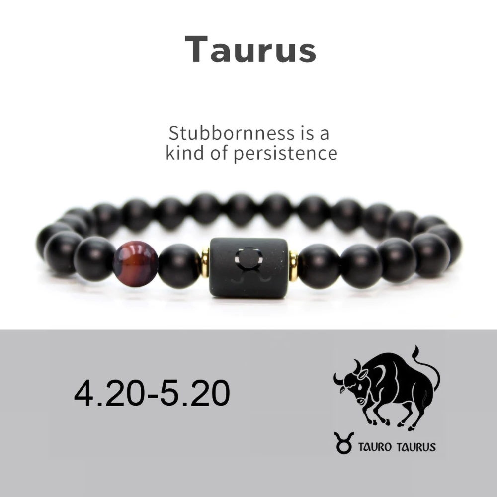 Black Bead Stretch Bracelet Elastic Rope Good Luck Bracelet Jewelry for Men and Women Taurus