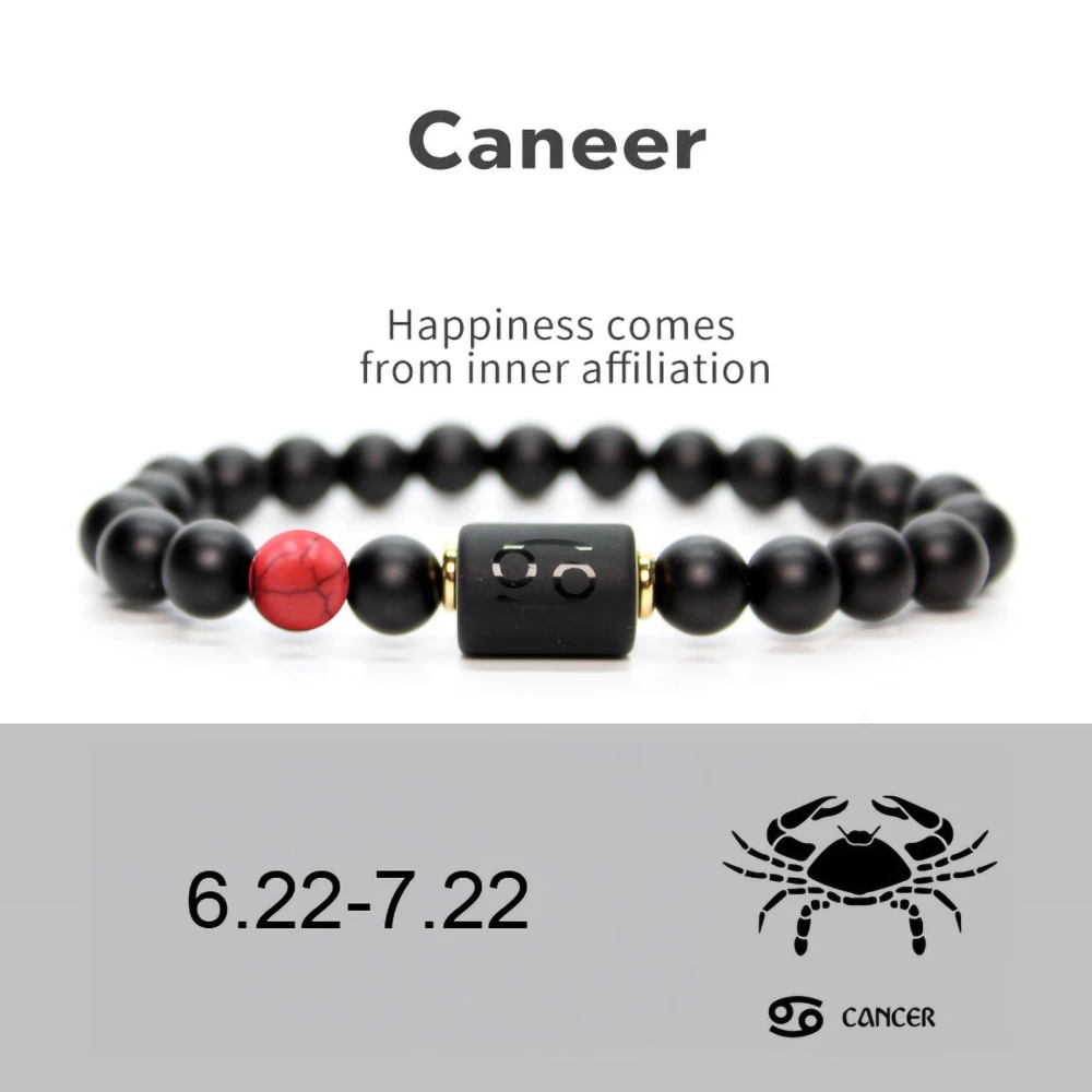 Black Bead Stretch Bracelet Elastic Rope Good Luck Bracelet Jewelry for Men and Women Cancer