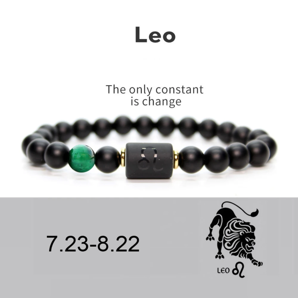 Black Bead Stretch Bracelet Elastic Rope Good Luck Bracelet Jewelry for Men and Women Leo