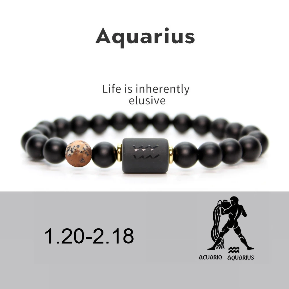 Black Bead Stretch Bracelet Elastic Rope Good Luck Bracelet Jewelry for Men and Women Aquarius