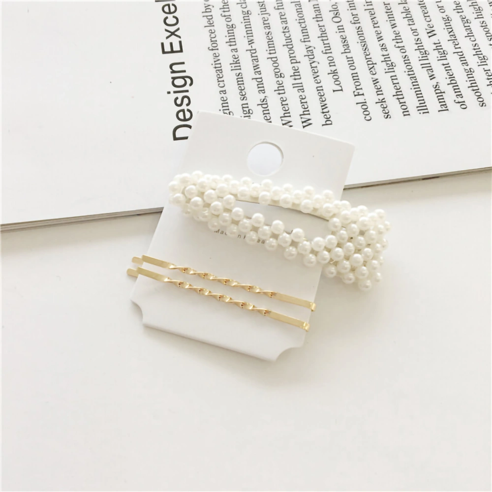 3 Piece Set Pearl Hair Clip Alloy Bangs Styling Hairpin Hair Accessories for Women Girls