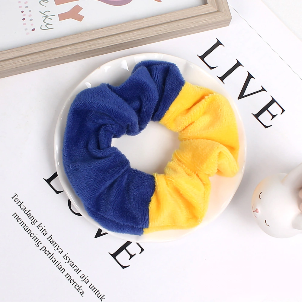 Hair Scrunchie Contrast Color Design Cute Style Vivid Colors Durable Fabric Hair Band for Ponytail Pigtail Hairstyle Yellow Blue