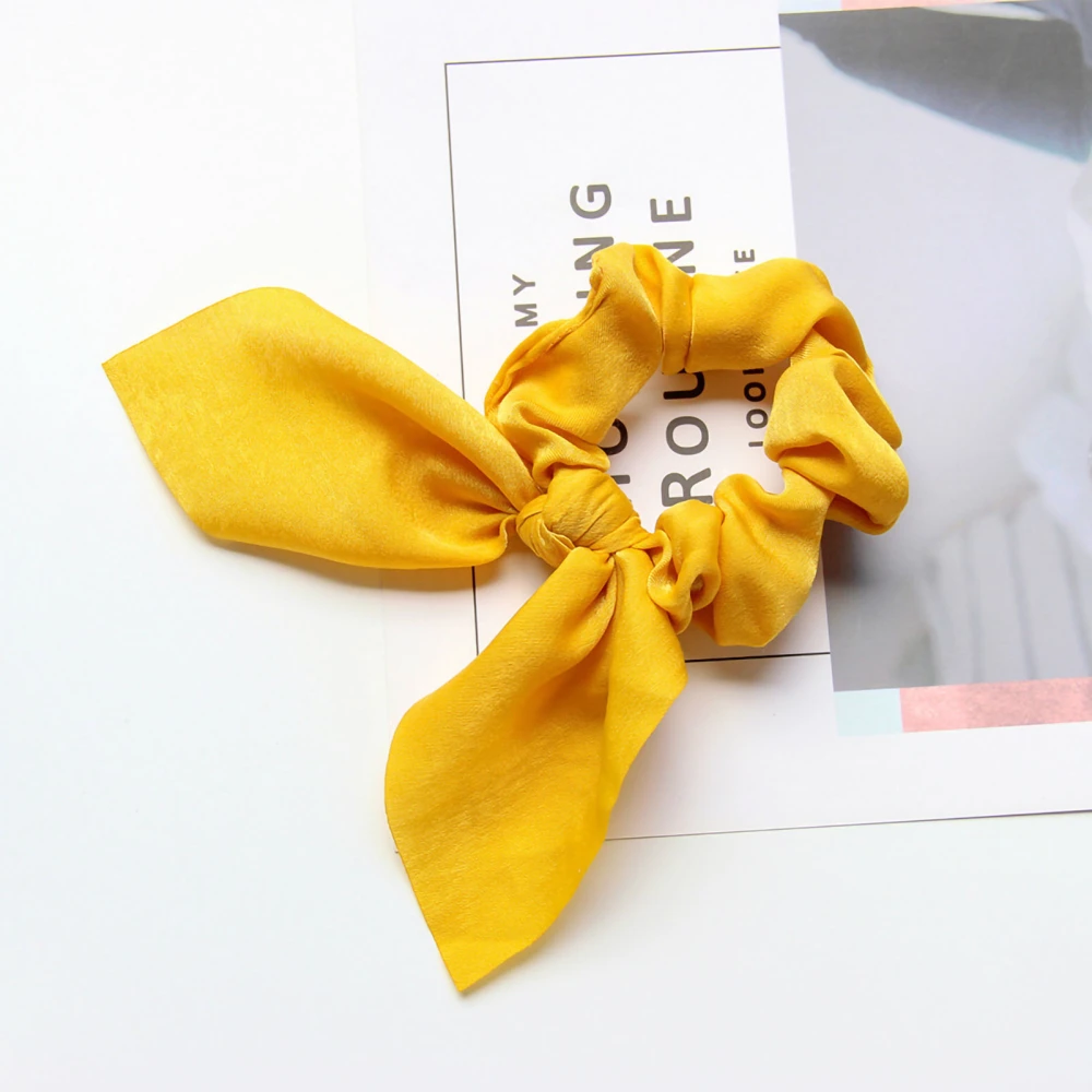 Hair Scrunchies Lightweight Soft Elastic Glossy Polyester Cute Style Hair Tie for Everyday Wear Yellow