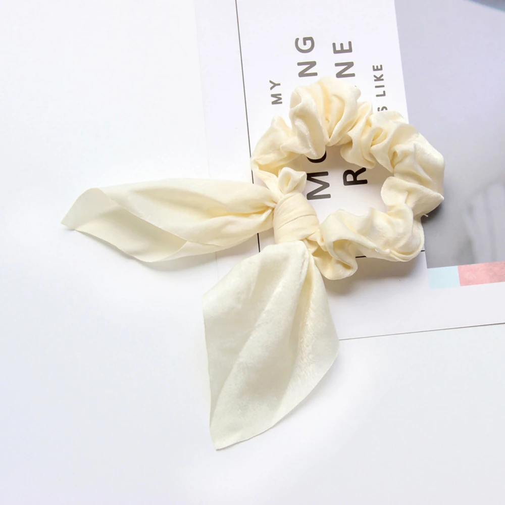 Hair Scrunchies Lightweight Soft Elastic Glossy Polyester Cute Style Hair Tie for Everyday Wear Beige