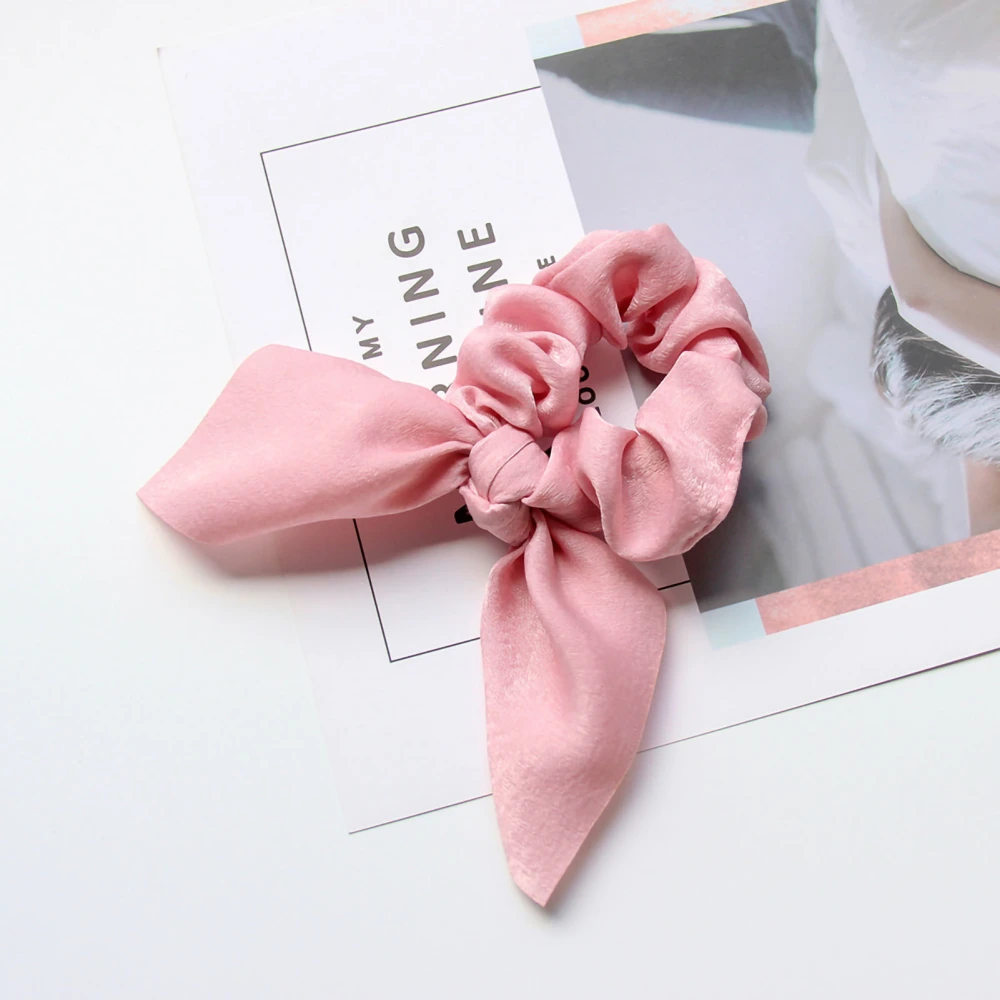 Hair Scrunchies Lightweight Soft Elastic Glossy Polyester Cute Style Hair Tie for Everyday Wear Pink