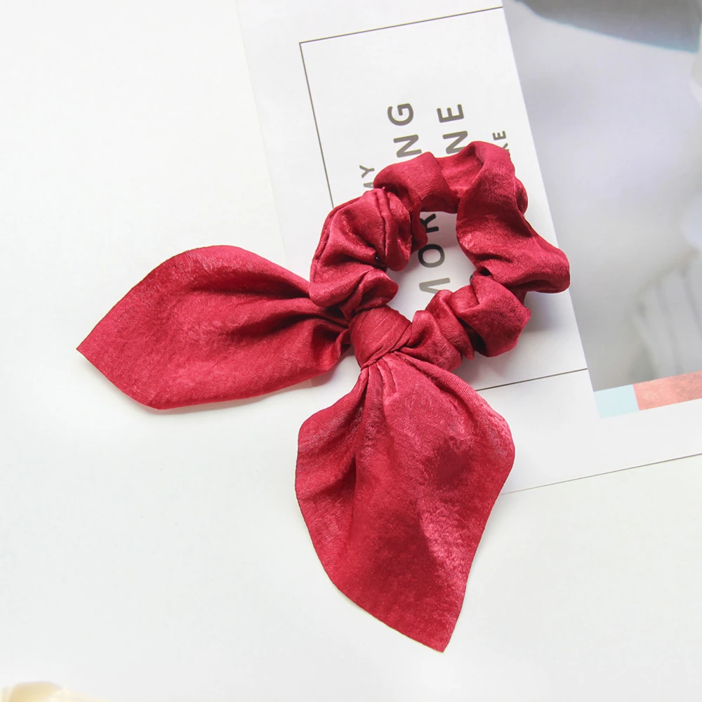 Hair Scrunchies Lightweight Soft Elastic Glossy Polyester Cute Style Hair Tie for Everyday Wear Red