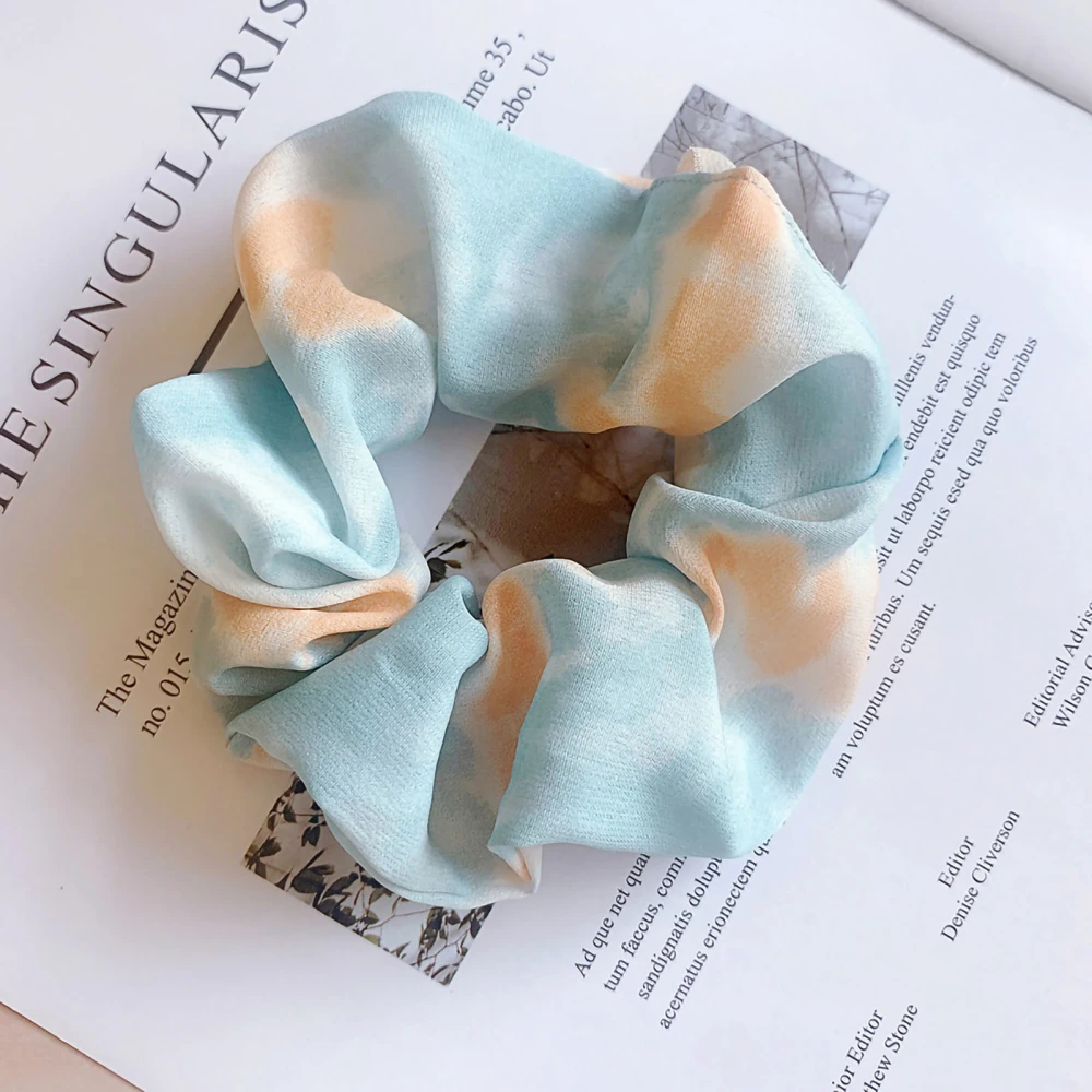 Hair Scrunchies Glossy Cloth Soft Lightweight Comfortable Elastic Hair Tie for Parties Daily Wear Tie Dye Blue