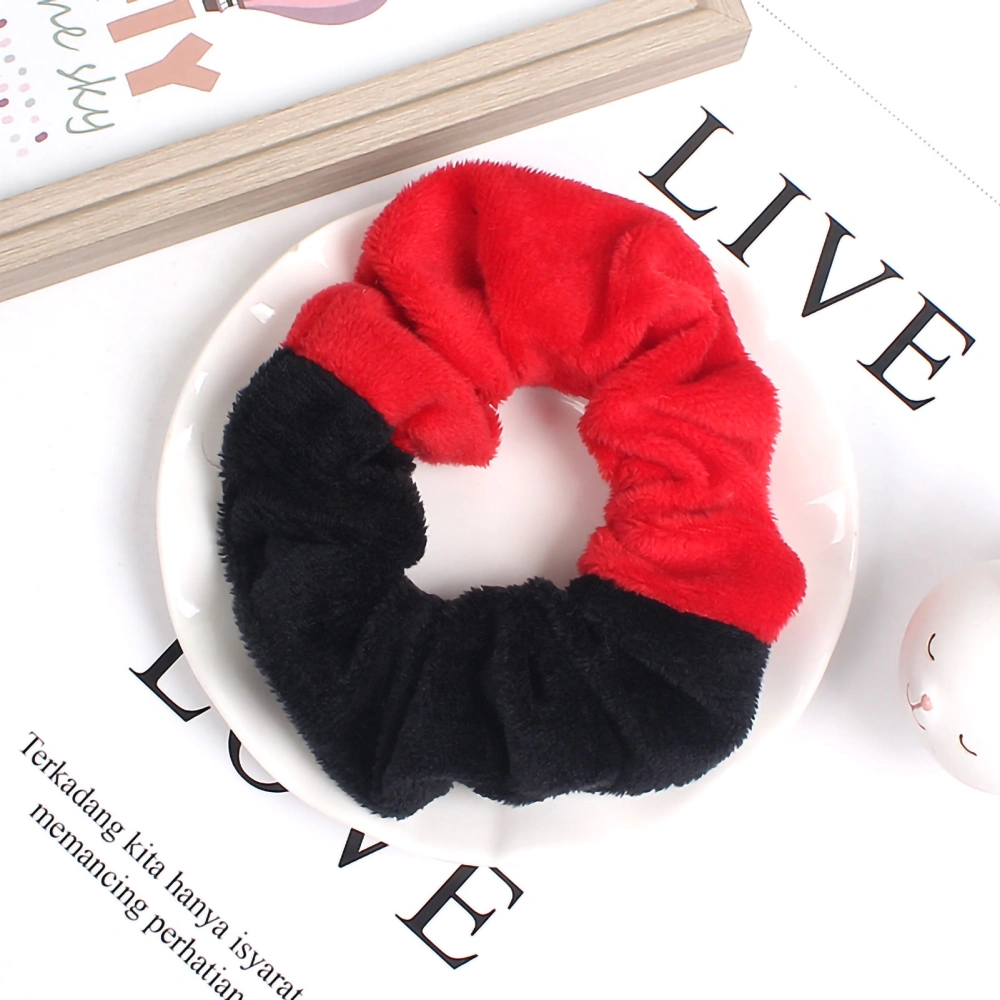 Hair Scrunchie Contrast Color Design Cute Style Vivid Colors Durable Fabric Hair Band for Ponytail Pigtail Hairstyle Black Red