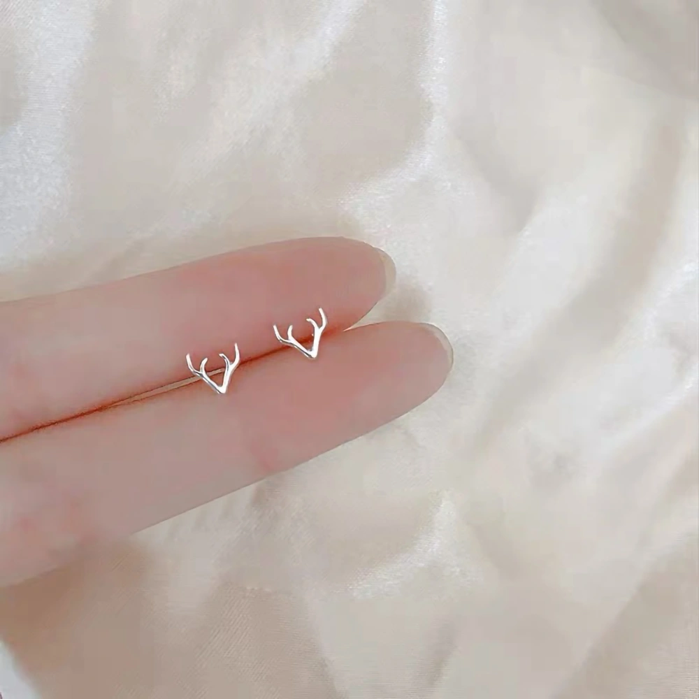 Stud Earrings Small Exquisite Fashionable Summer Simple Ins Style Earrings for Women Antlers Silver