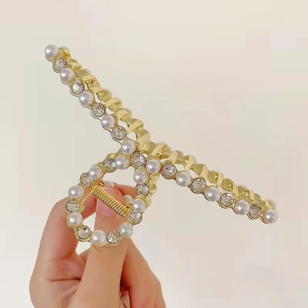 Hair Claw Clip Gold Metal Hair Claw Clip Gold Pearl Hair Clip Large Jaw Clip Barrette for Women GirlsType G