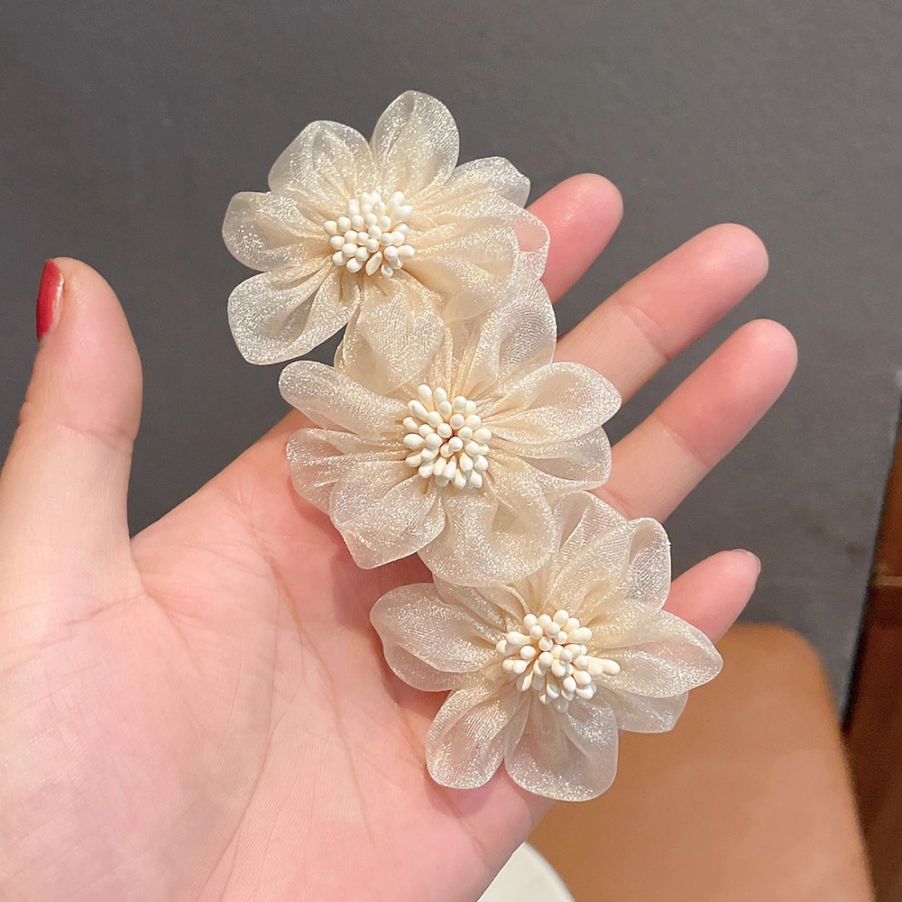 Hair Barrette Camellia Shaped Elegant Handicraft Spring Hair Accessories for GirlsBeige