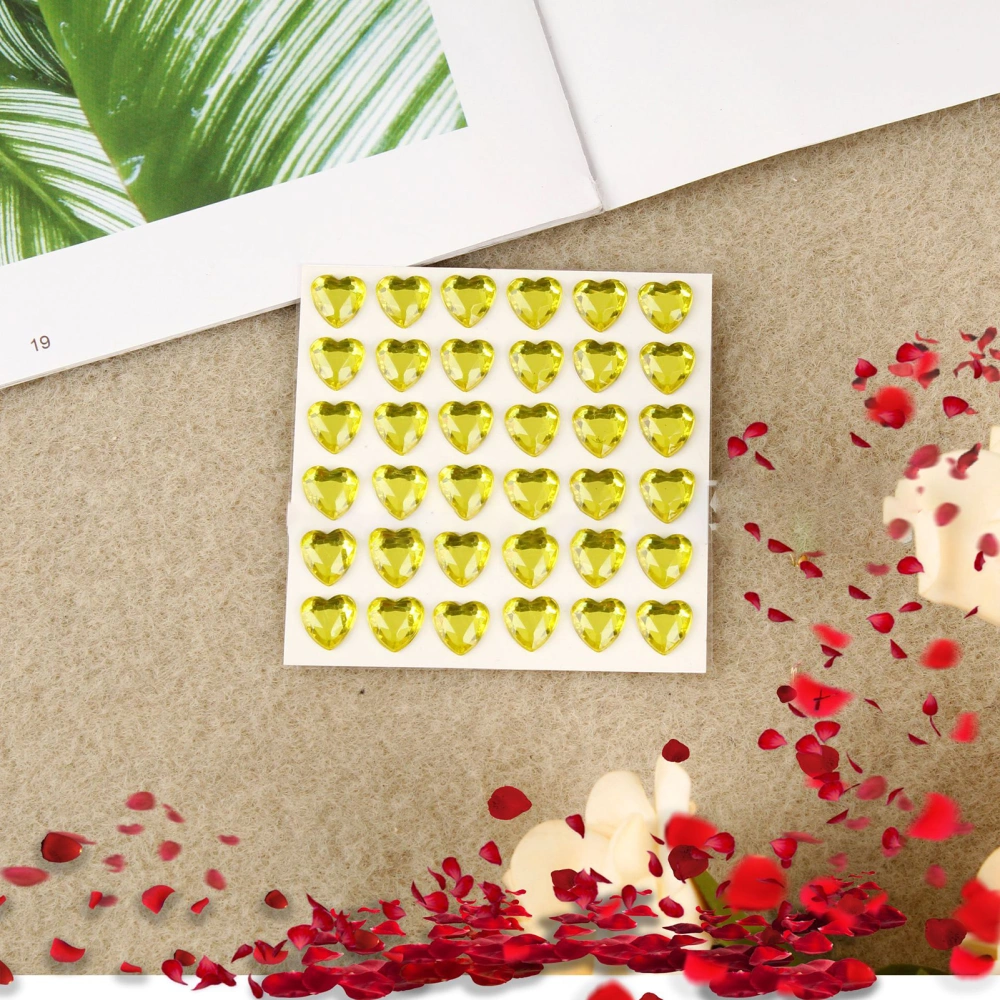 36 Pcs 10mm Self Adhesive Rhinestones Stickers Acrylic Heart Bling Stickers for DIY Crafts DecorationLight Yellow