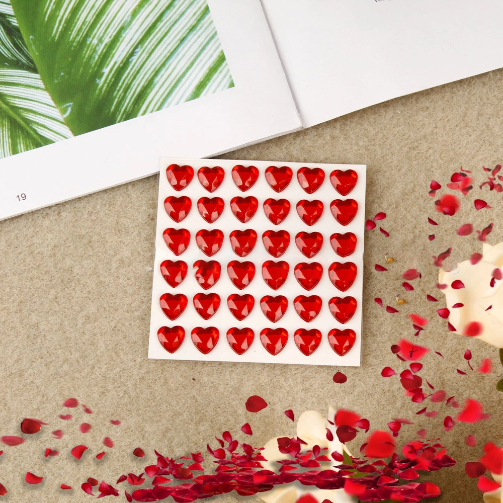 36 Pcs 10mm Self Adhesive Rhinestones Stickers Acrylic Heart Bling Stickers for DIY Crafts DecorationRed