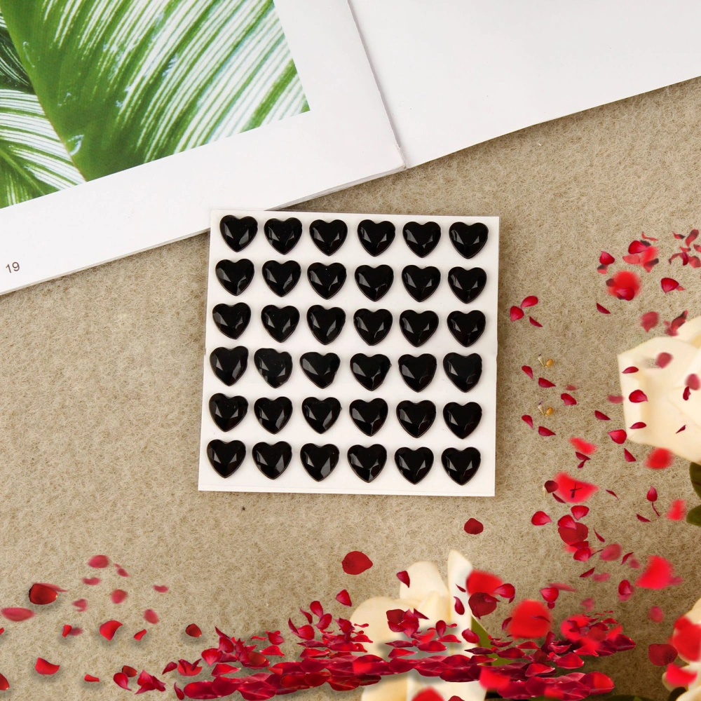 36 Pcs 10mm Self Adhesive Rhinestones Stickers Acrylic Heart Bling Stickers for DIY Crafts DecorationBlack