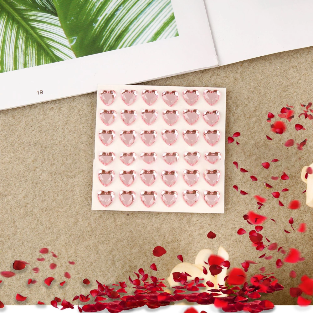 36 Pcs 10mm Self Adhesive Rhinestones Stickers Acrylic Heart Bling Stickers for DIY Crafts DecorationPink