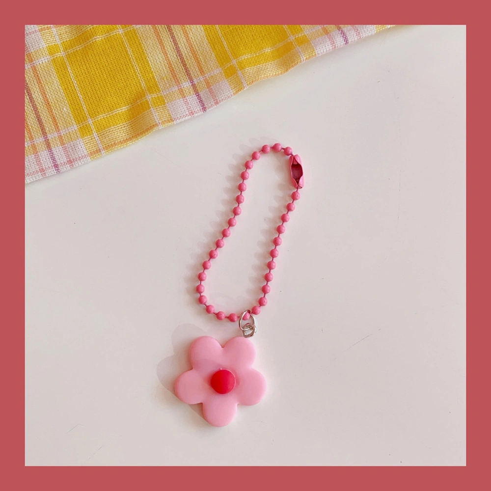 Cute Color Flower Pendant Portable Plastic Decorative Hanging Chain for Keychain Coin PursePink