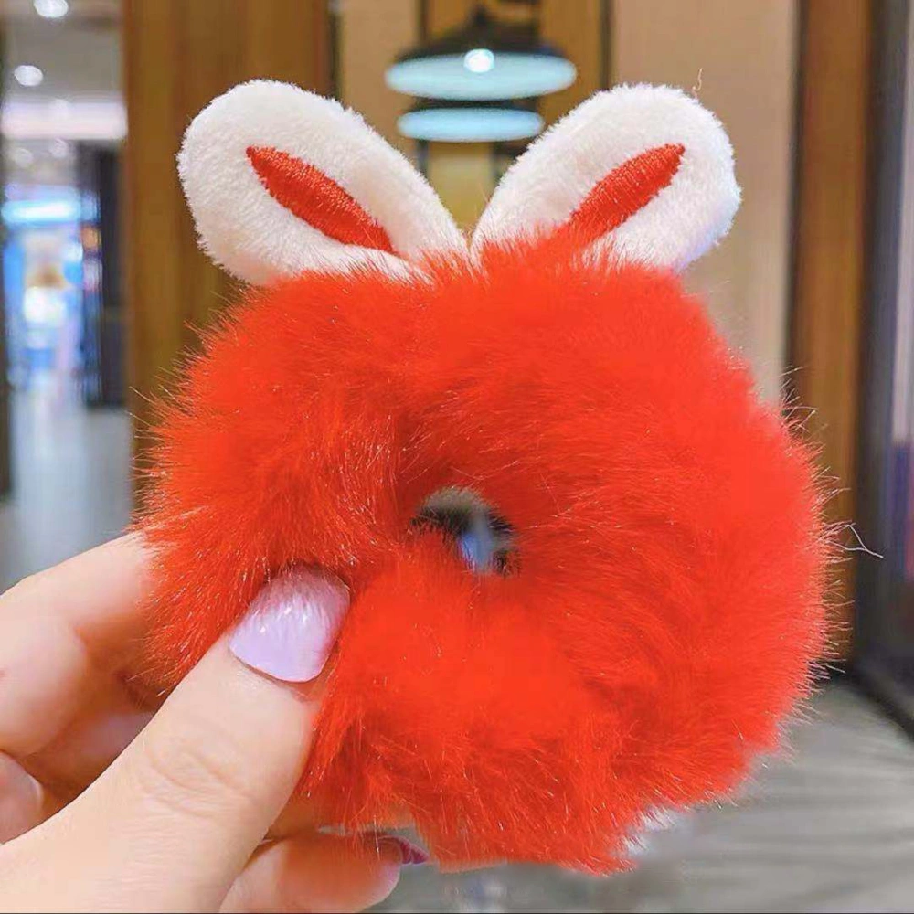 Rabbit Ear Fuzzy Furry Hair Rings Cute Ponytail Holder Elastic Hair Band Rope Hair Accessories for Women GirlsRed