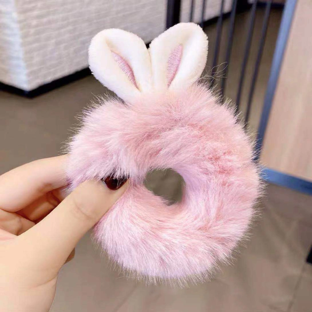 Rabbit Ear Fuzzy Furry Hair Rings Cute Ponytail Holder Elastic Hair Band Rope Hair Accessories for Women GirlsPink