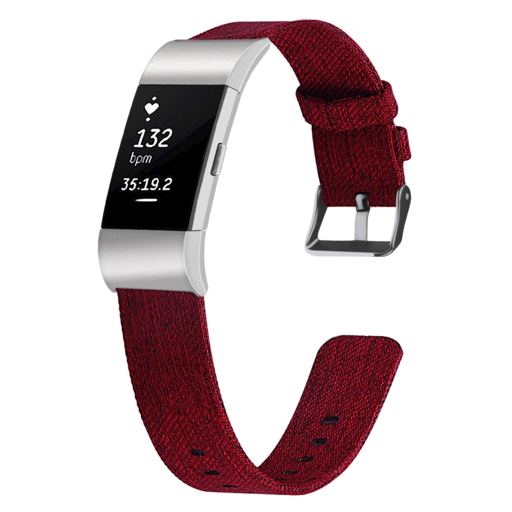 Canvas Watchband Soft Breathable Washable Fashionable Watch Strap Fit for Fitbit Charge2Red