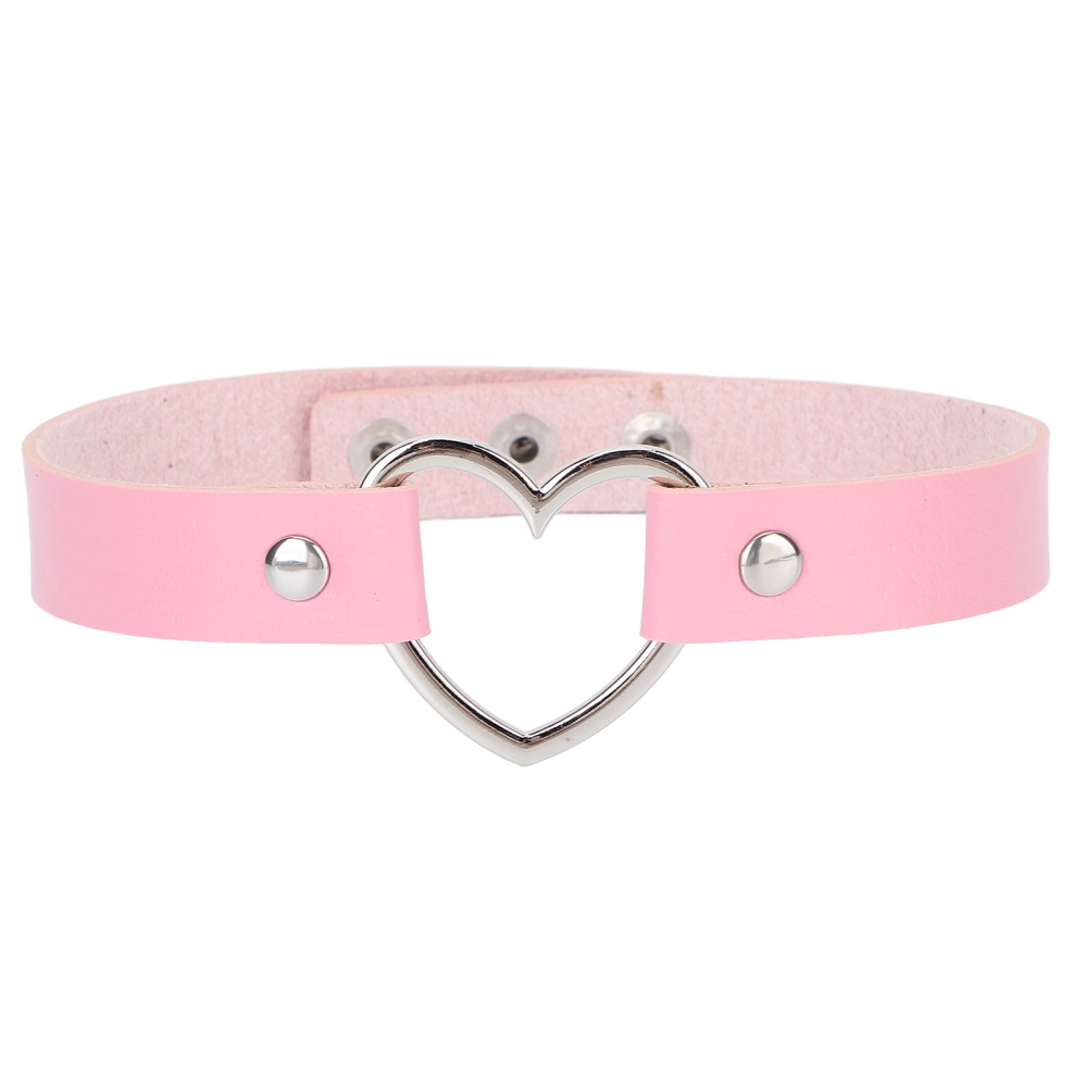 PU Leather Choker Alloy Adjustable Heart Shaped Decoration Necklace Collar Jewelry AccessoryPink