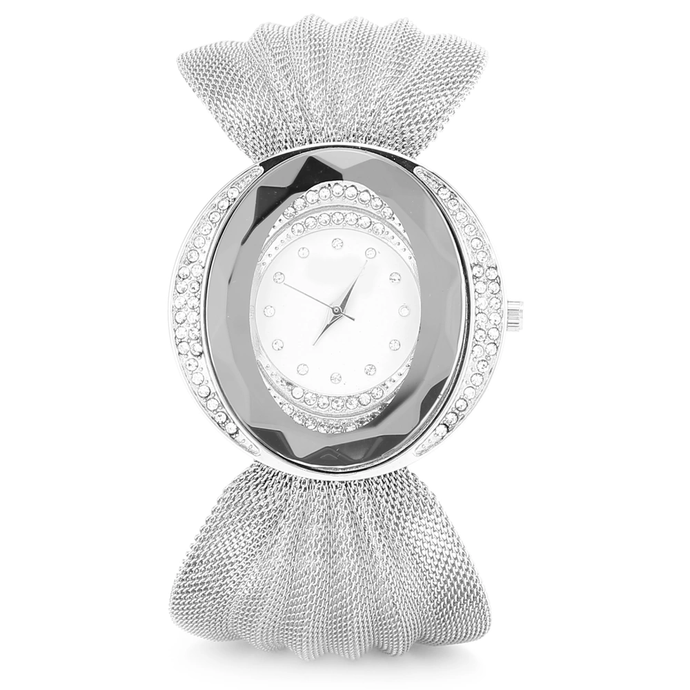 Fashionable Women Watch Wide Mesh Belt Quartz Shining Elegant Wrist Watch for FemaleSilver