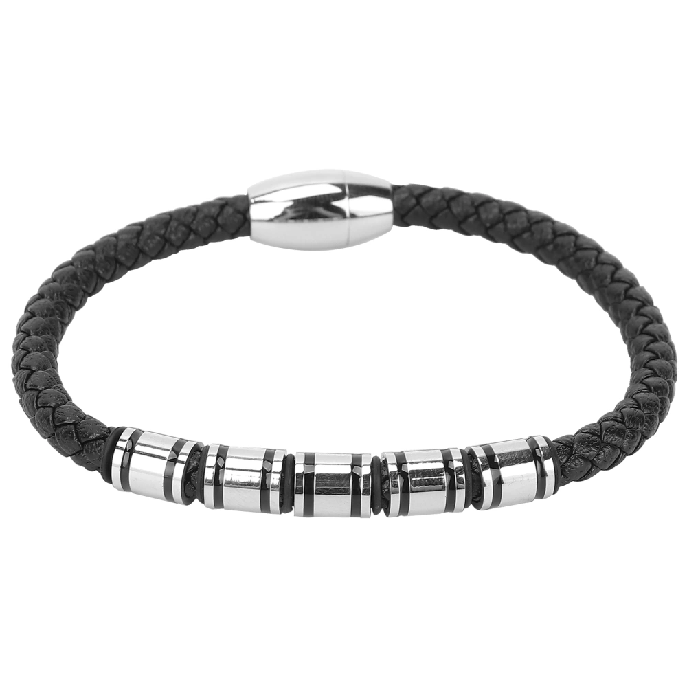 Stainless Steel Braided Bracelet Men Fashionable PU Leather Bracelet with Magnetic Clasp