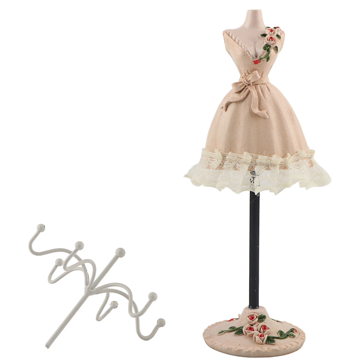Jewelry Stand Display Earrings Necklace Storage Polyresin Doll Holder with Rotatable BracketChampagne 1