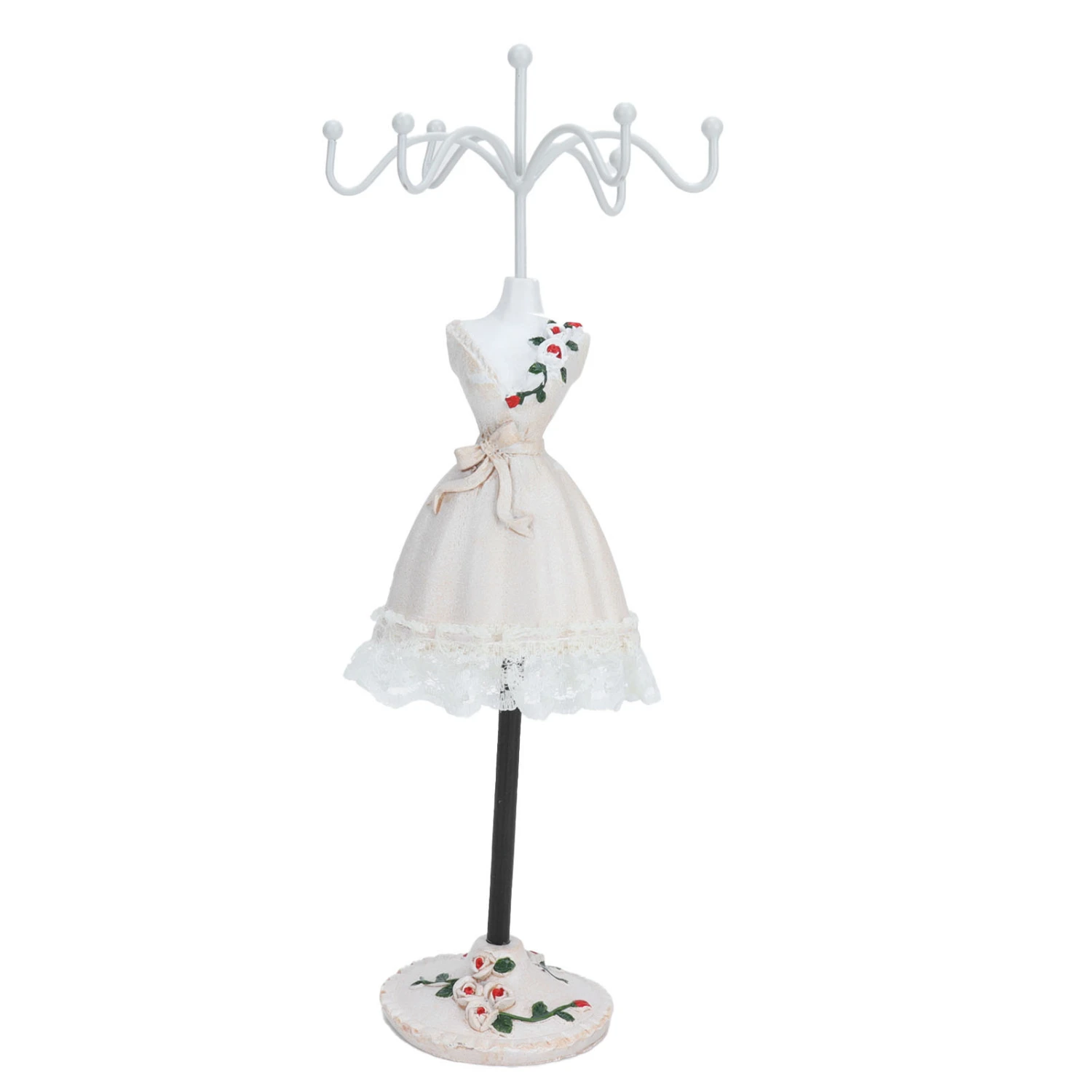 Jewelry Stand Display Earrings Necklace Storage Polyresin Doll Holder with Rotatable BracketChampagne 1