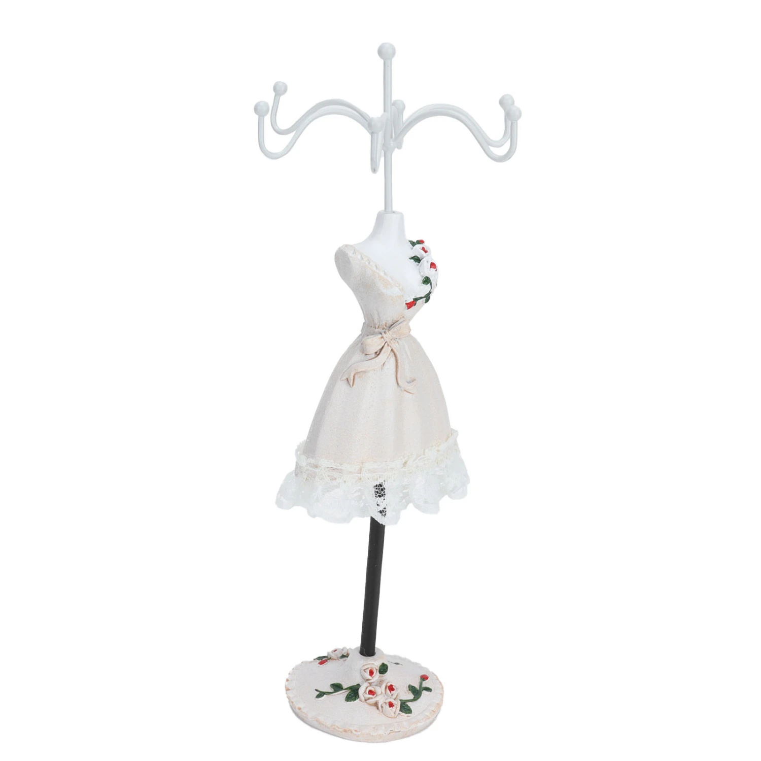 Jewelry Stand Display Earrings Necklace Storage Polyresin Doll Holder with Rotatable BracketChampagne 1